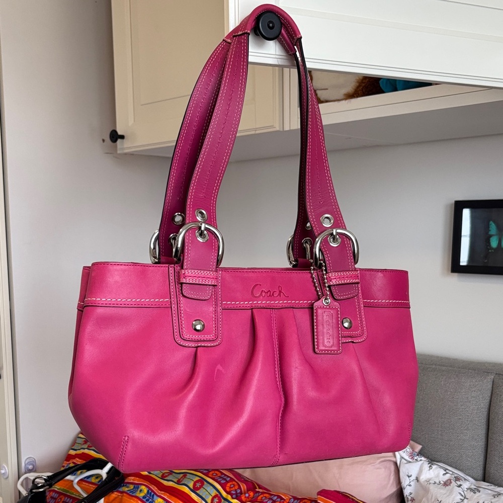 Coach Bright Pink Leather Shoulder Bag